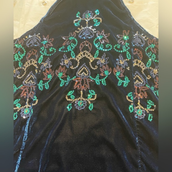 FREE PEOPLE Blue Jill's Sequin Velvet Swing Mini Dress Sz S Skull Goth Boho - Picture 6 of 10